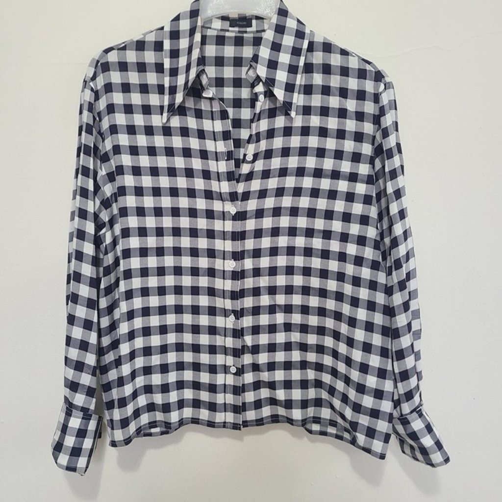 Joseph London Women’s Charlie Gingham Plaid Button Up Shirt Blue White Sz 42